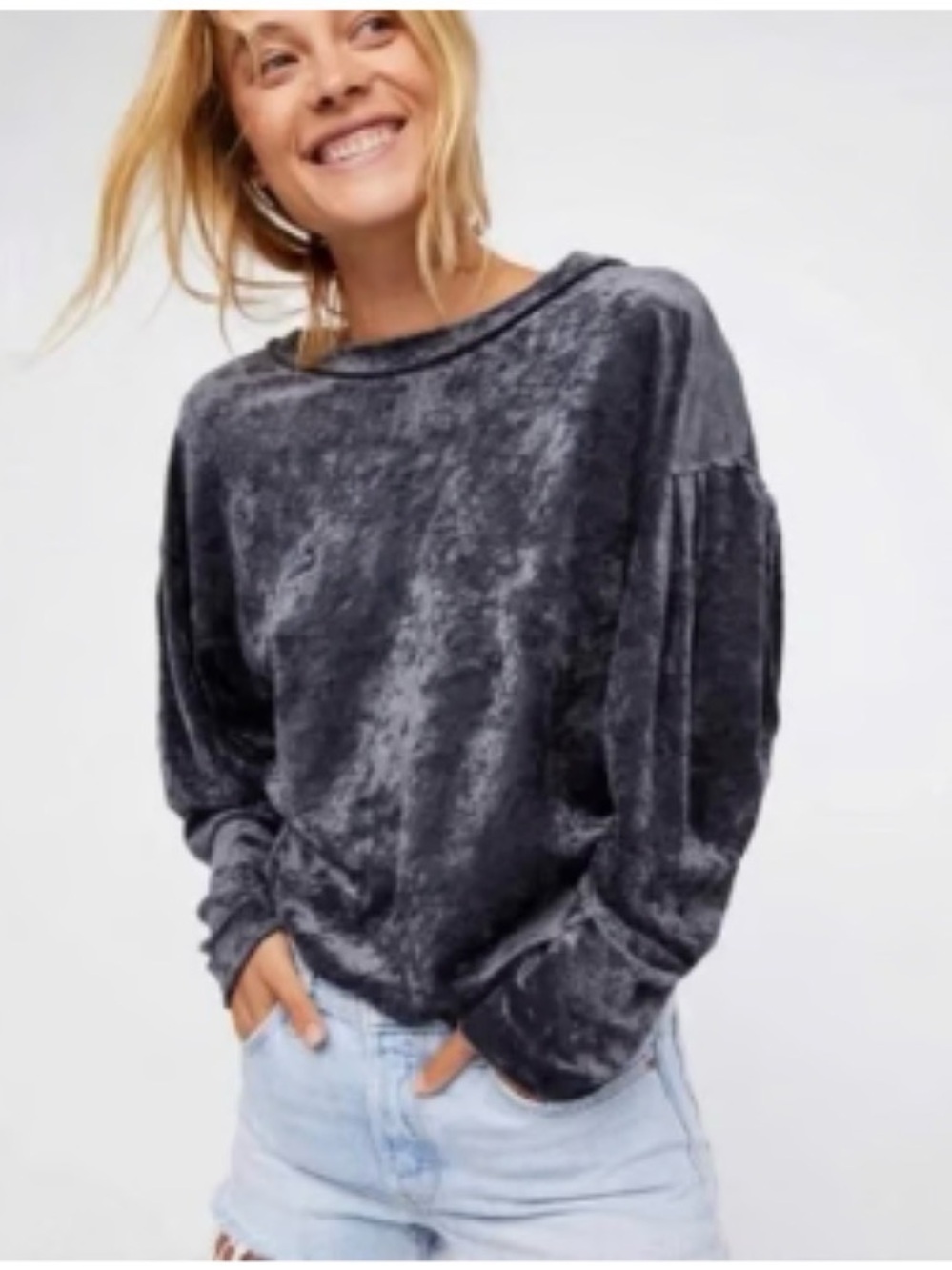 Free People We The Free Milan Layering Crushed Velvet Top Sweatshirt Large
